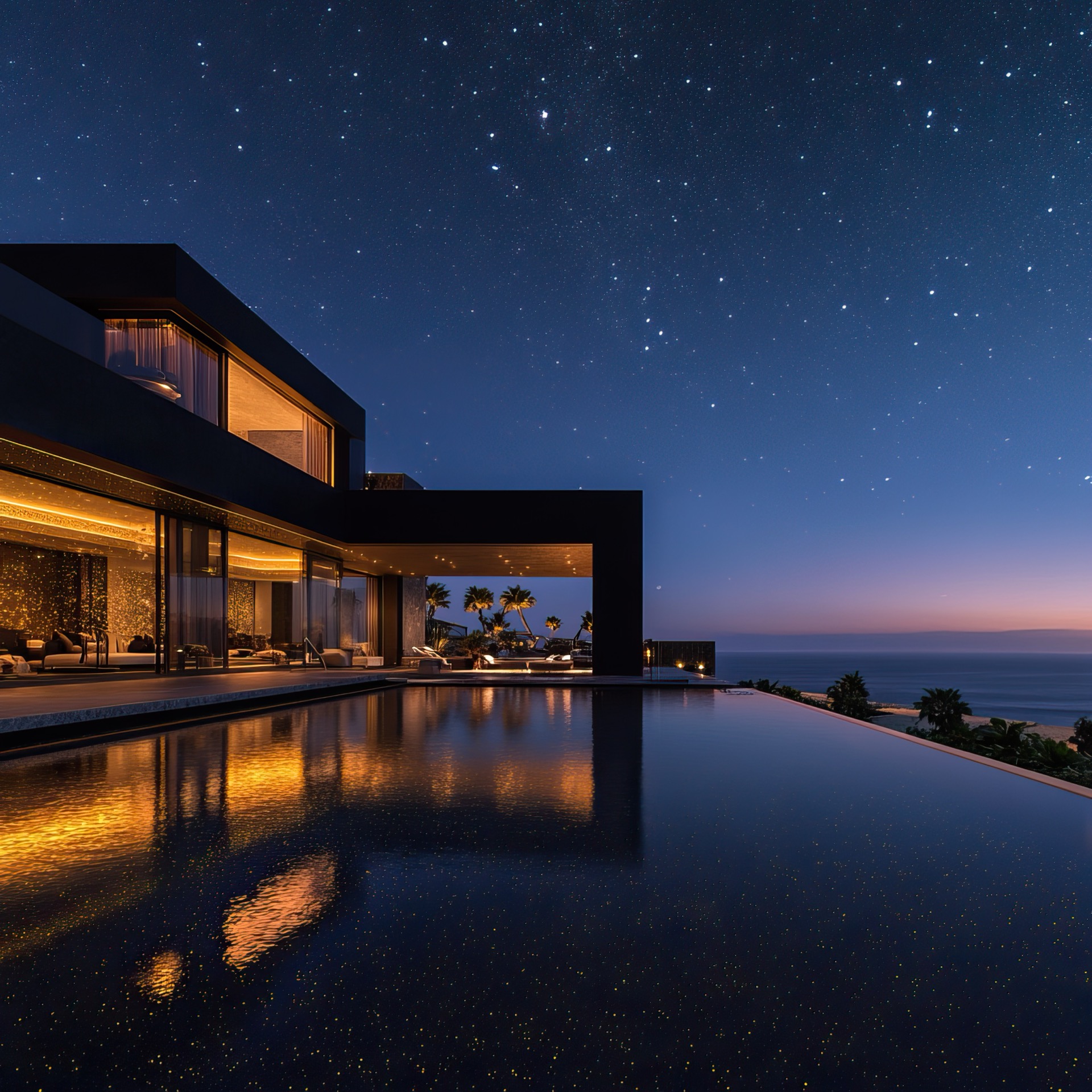 Architectural façade and landscape lighting on a modern villa by VIOLA Lighting in Saudi Arabia